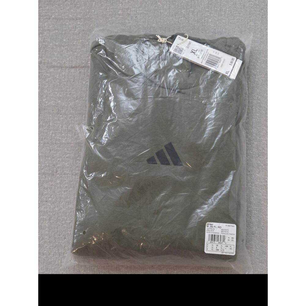 adidas Mens Essentials 3-Stripes Fleece Hoodie Olive Strata Green Black XL - Picture 2 of 5